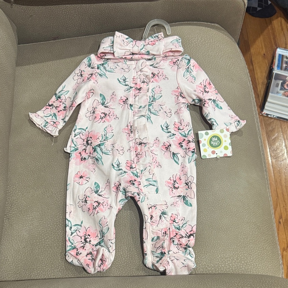 Little me ruffled pink one piece outfit 0-3month new with tags